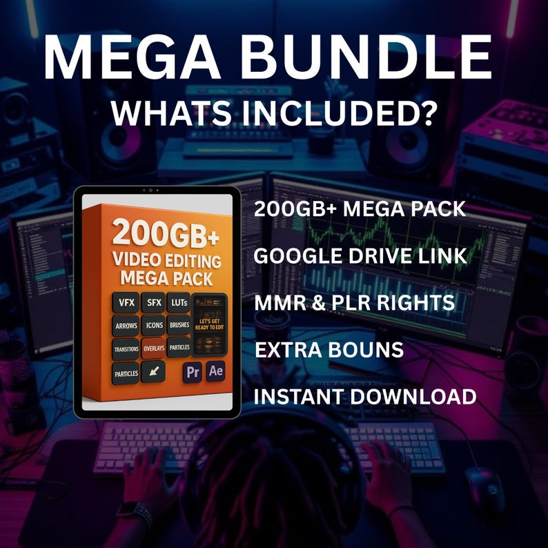 200GB Video Editing Bundle LUTs, SFX, Templates