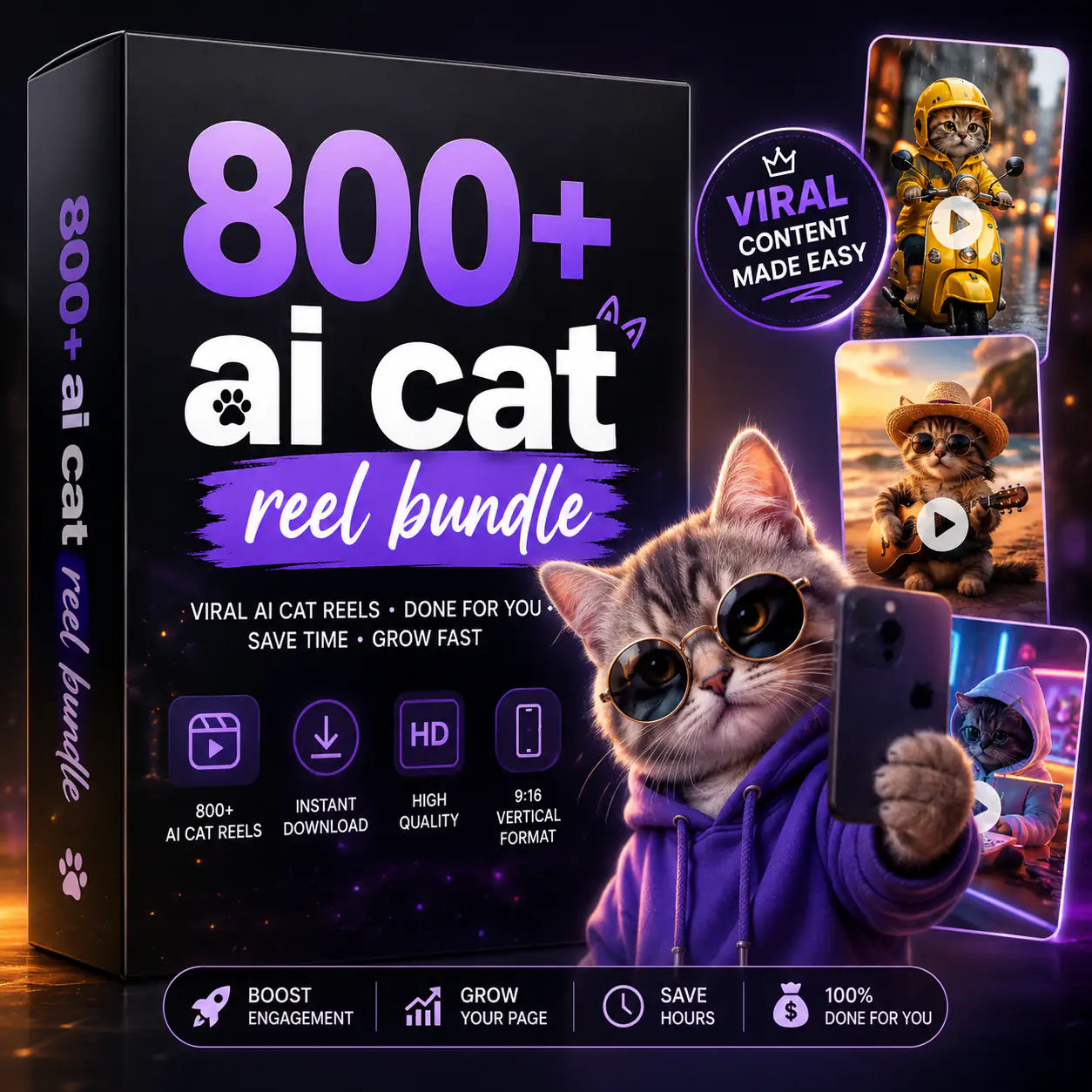 🐱 800+ AI Cat Reel Bundle – Viral Ready Short Videos for Instagram, TikTok & YouTube Shorts